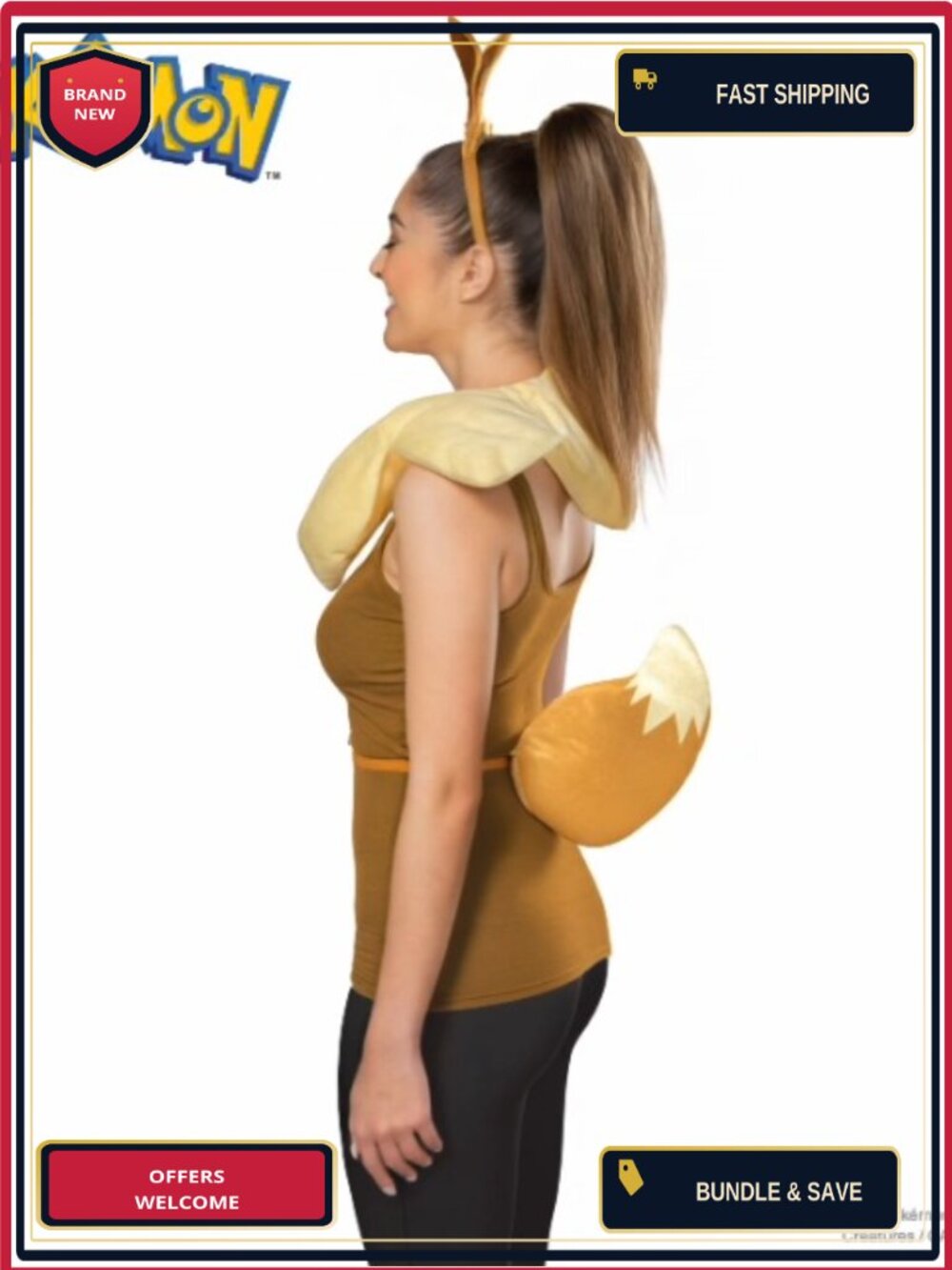 Eevee Pokemon Adult Costume Kit with Headband Ears and Tail - Picture 6 of 6